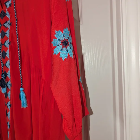 Umgee Red Dress with Blue Embroidery - Picture 3 of 7